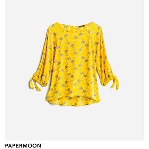 Yellow floral tie sleeve blouse.